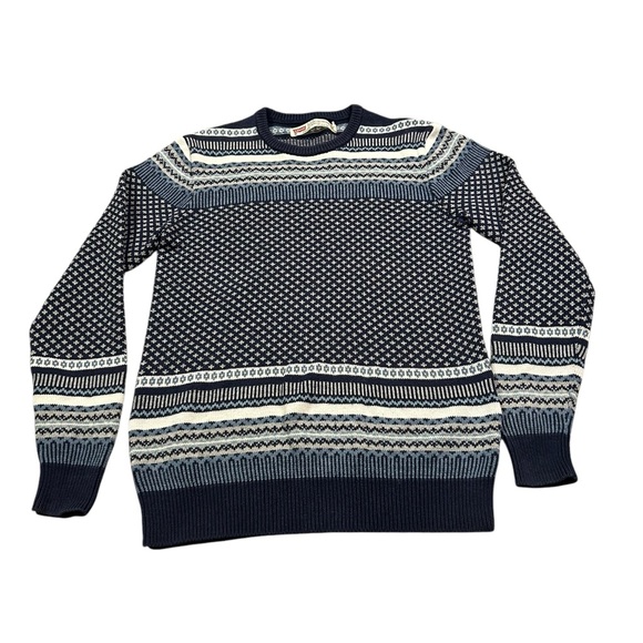 Levi's Sweaters - Levi's Sweater Womens Small Blue Striped Knit Wool Blend Winter Geometric Taper‎